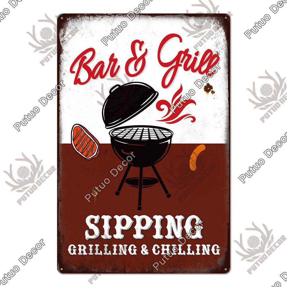 Putuo Decor BBQ Metal Sign Tin Plaque Vintage Metal Signs Iron Painting for Barbecue Bar Pub Kitchen Party Zone Wall Decor