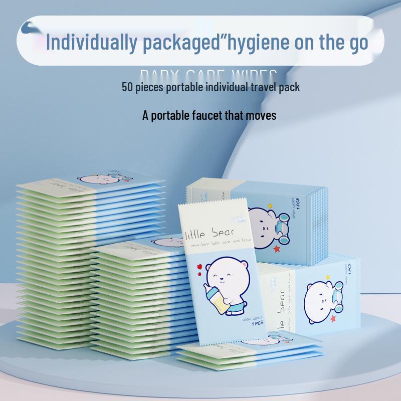 50 Pack Portable Baby Hand & Mouth Cleaning Wet Wipes - Disposable, Individually Wrapped Tissue