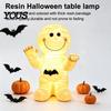 Halloween Mummy Ornament Resin Atmosphere Light, Smiling Statue with Unique Home Accents Bat Decor, Cartoon Figurine Light for Desktop Decoration