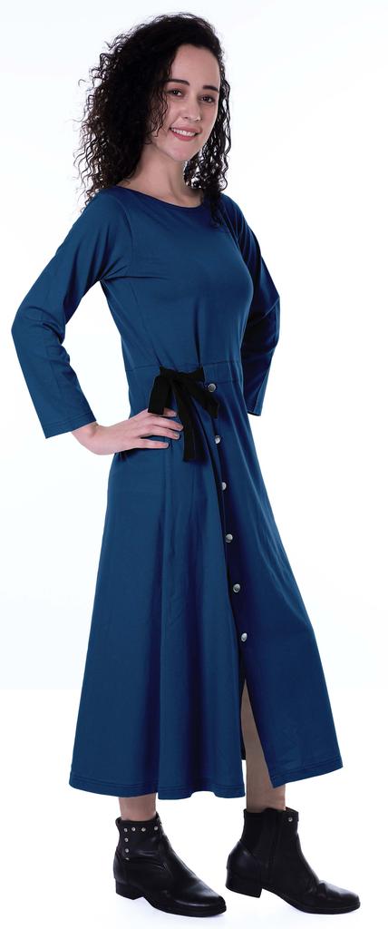 Moomaya Full Sleeves Maxi Dress Long Button Down Solid Casual Slit Dresses