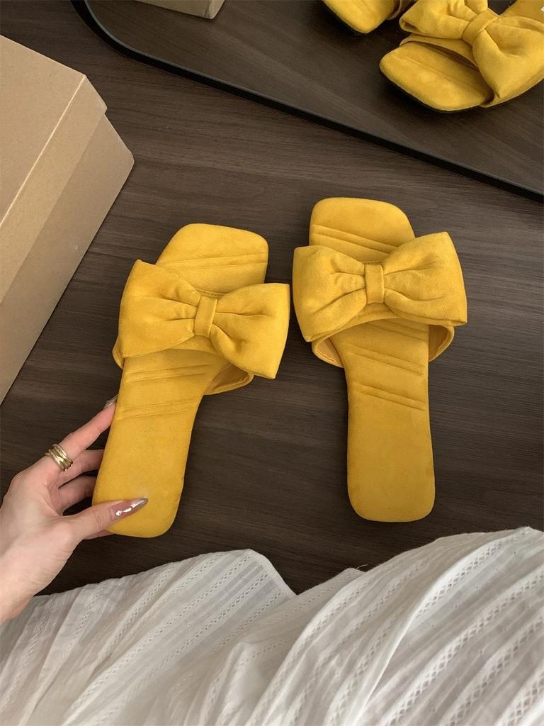 Flat-bottomed bow small cool slippers fairy shoes new vacation beach shoes yellow sandals