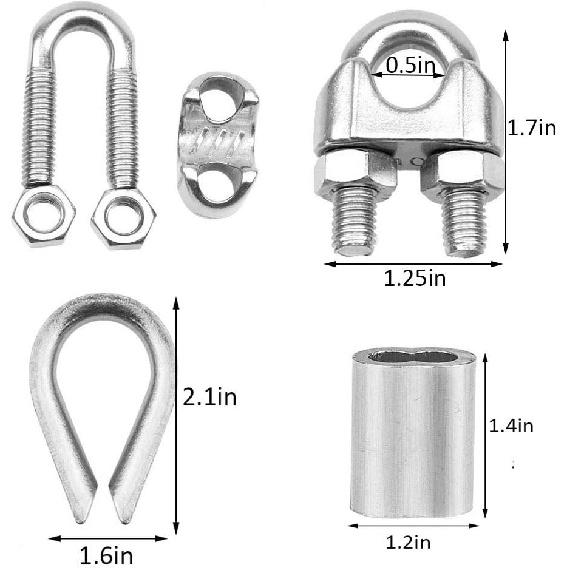 Abimars Wire Cable Clamps 3/8", 304 Stainless Steel Wire Rope Clamp, Cable Clip Clamp with Aluminum Crimping Loop and Thimble