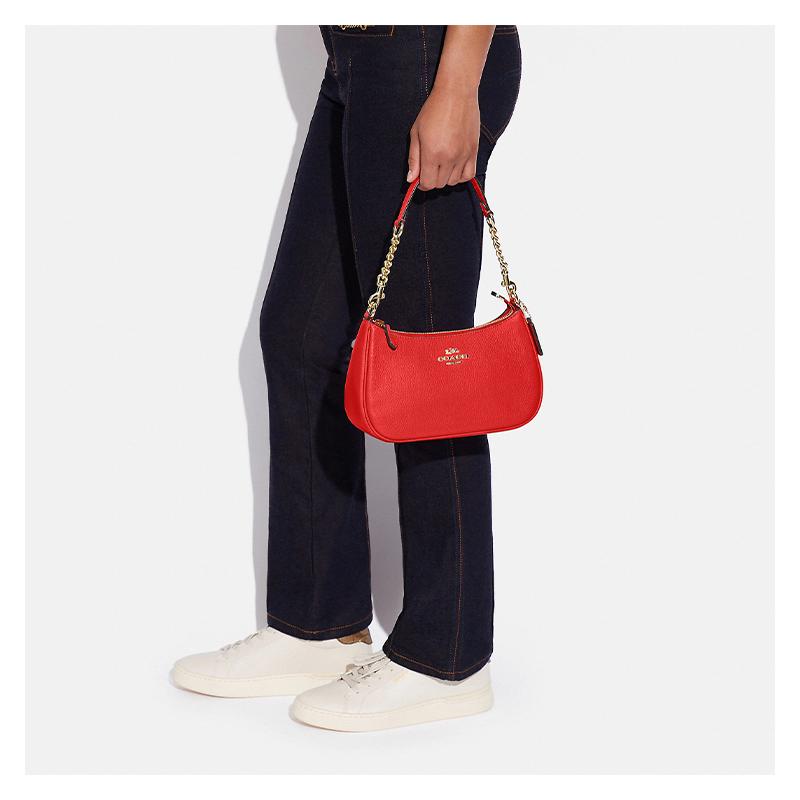 Coach Teri 24 Zipper Detachable Shoulder Strap Pebbled Leather Hand-held Crossbody Bag Shoulder Bag Women's Red