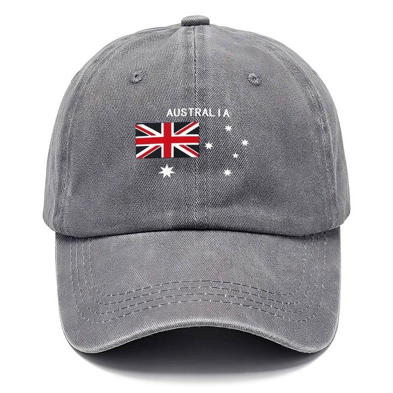 Adjustable Washable Vintage Baseball Cap Featuring The Word AUSTRALIA And Elements of The Australian Flag