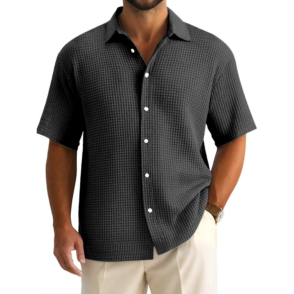 Men's Summer Solid Color Lapel Short-Sleeved Shirt Men's Casual Fashion Short-Sleeved Shirt