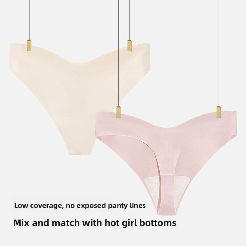 Plus Size Women's Sexy Pure Cotton Antibacterial Crotch Ice Silk One Piece Non Mark Low Waist Thong Underwear