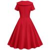 Retro Women Dress Turn-down Collar Shortn Sleeves A-line Big Swing Buttons Slim Fit Solid Color 50s Ball Prom Midi Dress