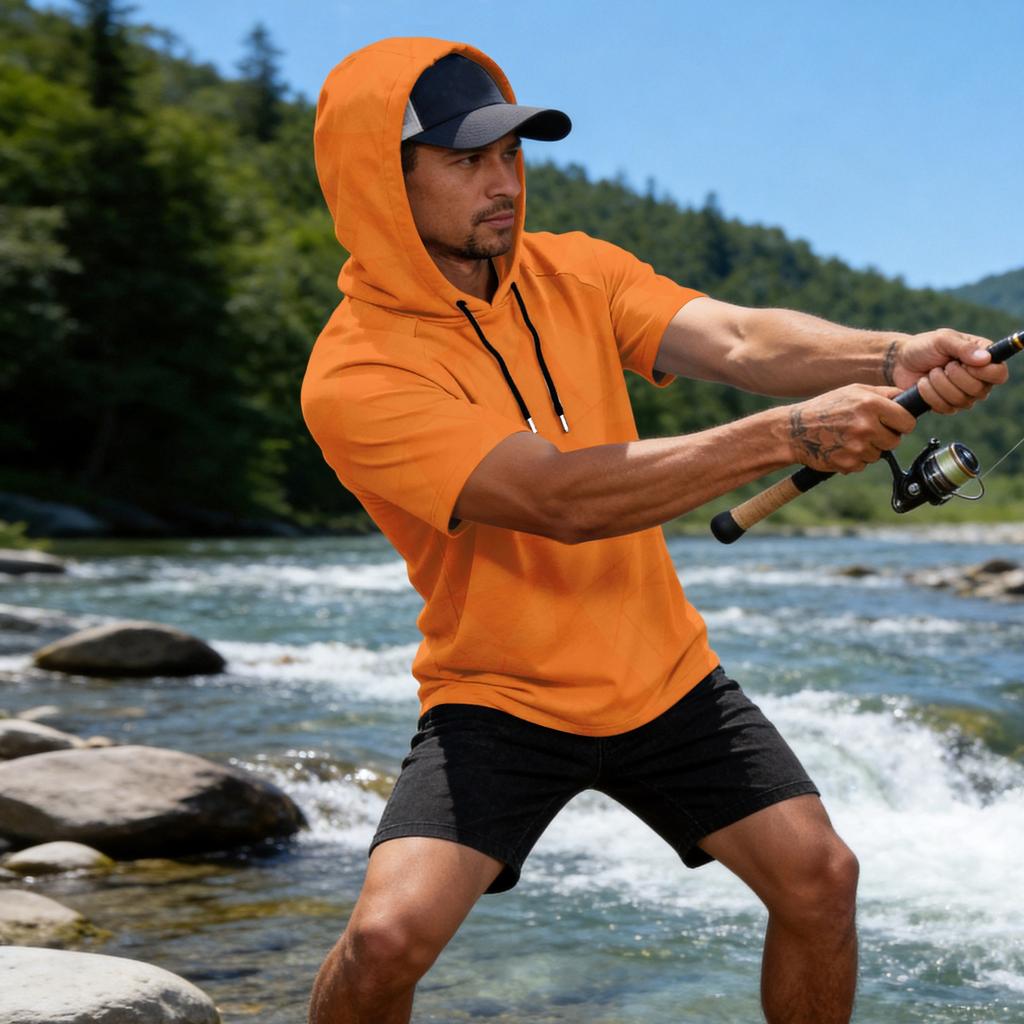 Men's Short Sleeve Hoodie UPF50+ Sun Protection Casual Sports Fishing Outdoor Lightweight Breathable Quick Dry Sweatshirt
