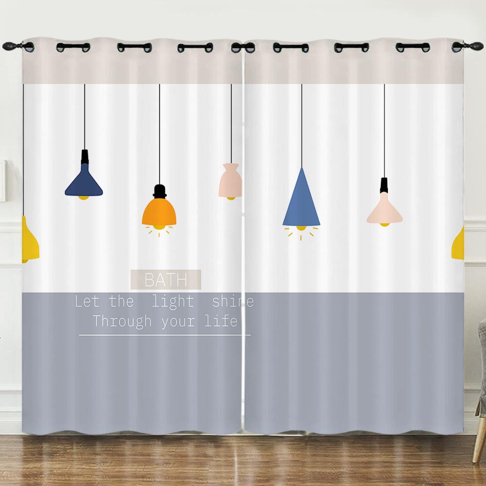 Curtains Simple And Simple Pattern 3D Digital Printing Blackout Curtain Punching