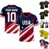 Men Women Unisex Soccer Jersey Customizable Name Number USA Flag Pattern Short Sleeve V Neck Sports Shirt
