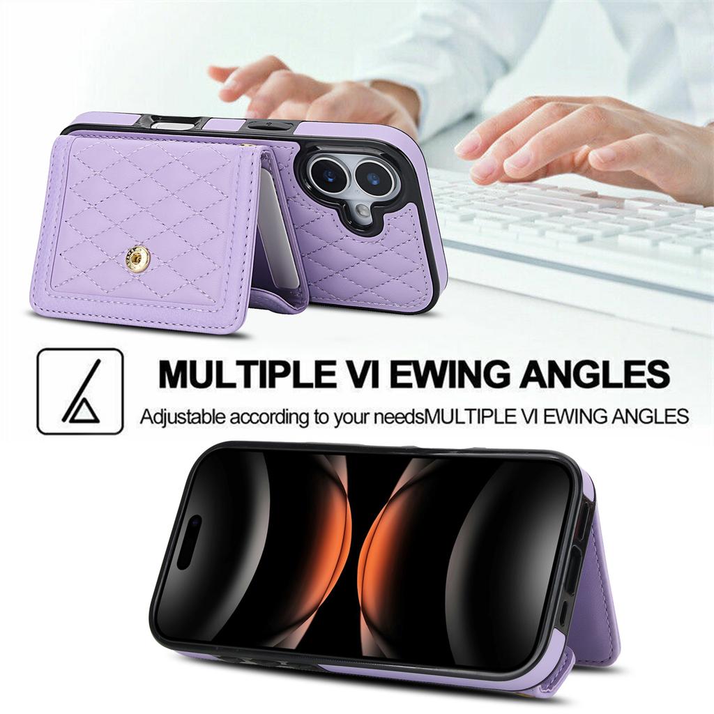 For iPhone 17 Case Card Holders RFID Blocking PU Leather + TPU Phone Back Cover with Shoulder Strap
