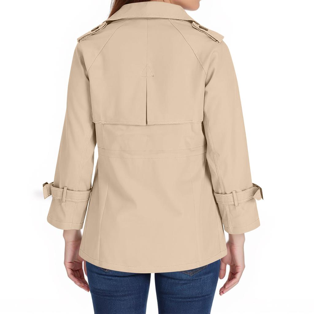 Women's Casual Lapel Double-breasted Windbreaker Jacket Long-sleeved Solid Color Jacket