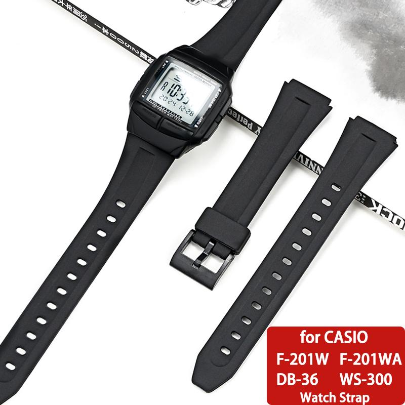Gumowy Pasek do Casio F-201W F-201WA DB-36 WS-300 Męski Sportowy Wodoodporny Czarna Żywica Wymienny Bransoleta Pasek do Zegarka 18mm