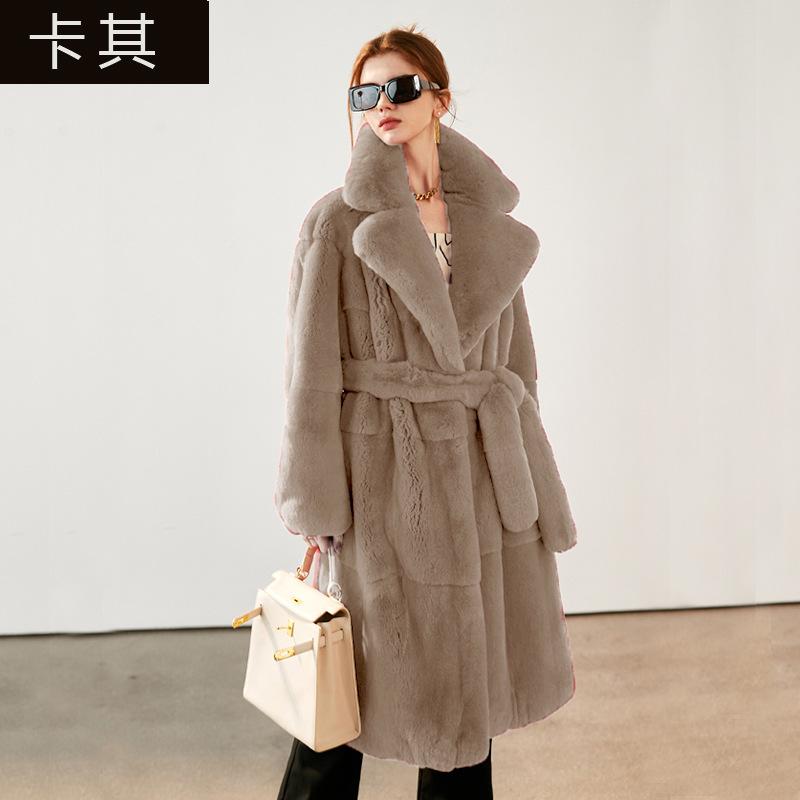 New Season New Thermal Suit Large Lapel Waist Fur Women's Long Coat Plush Jacket Women's Clothing