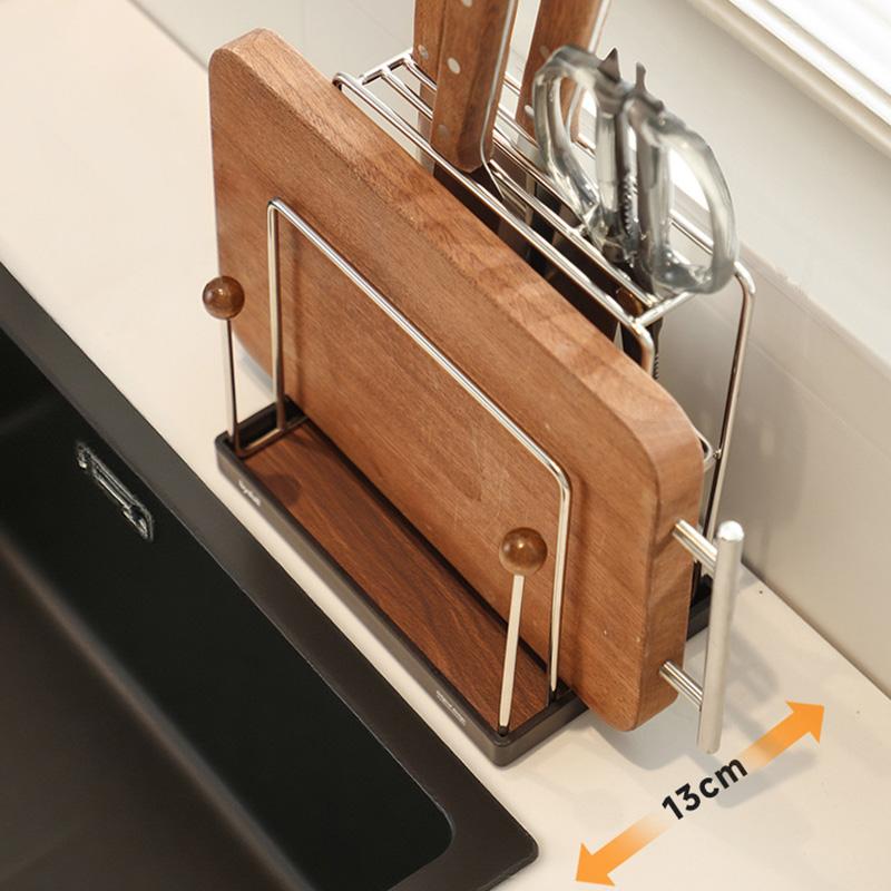 Stainless Steel Knife Holder Multi Function Kitchen Organizer for Knives and Cutting Boards Countertop Storage Rack with Utensil Storage Space