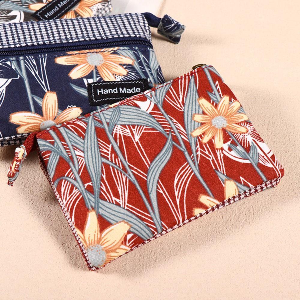 Fashion Printed Fabric Money Bag Double Zipper Ethnic Style Handbag Coin Purse Women Girls