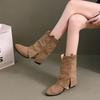New Retro Style Women Western Cowgirl Boots Fashion Slip On Shoes Autumn Winter Square Low Heel Ladies Night Long Boots