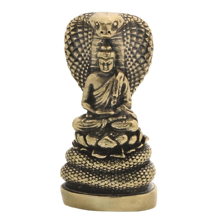Intricate Metal Buddhas Sculpture With Snake Symbolism Temple Bronze Decoration For Mindful Living And Decors