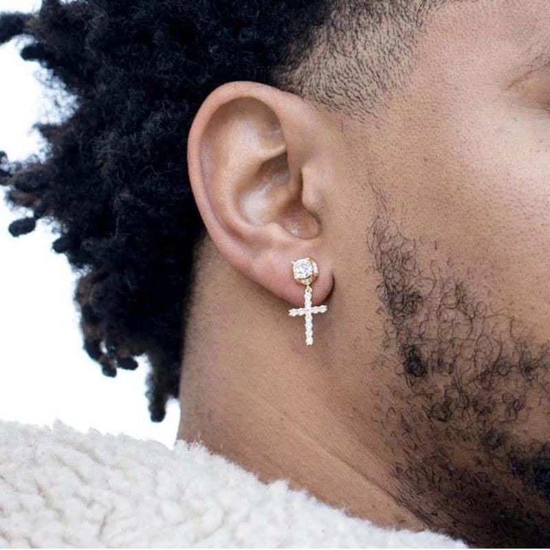 Punk Gold/ Color Cross Stud Earrings Hip Hop Rhinestone Piercing Studs For Women Men Ear Accessories Fashion Jewelry