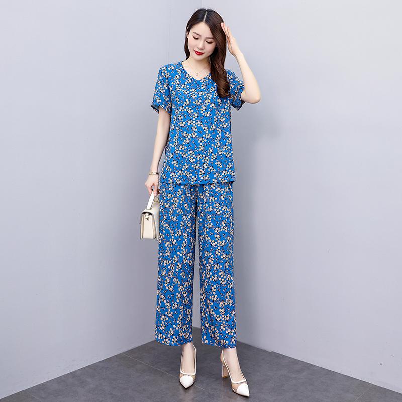 Women Pant Sets  Casual Summer 2 Piece Sets Women Elegant Loose Wide Leg Pants and Short Sleeve Blouse