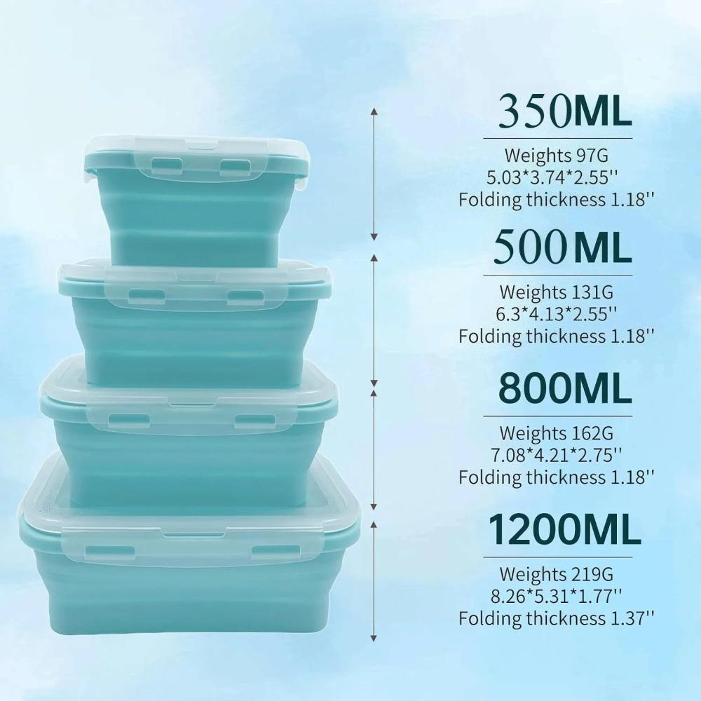 Foldable Silicone Lunch Box Rectangular Bowl with Lids Food Storage Containers Fruit Preservation Boxes Refrigerator Storage Box