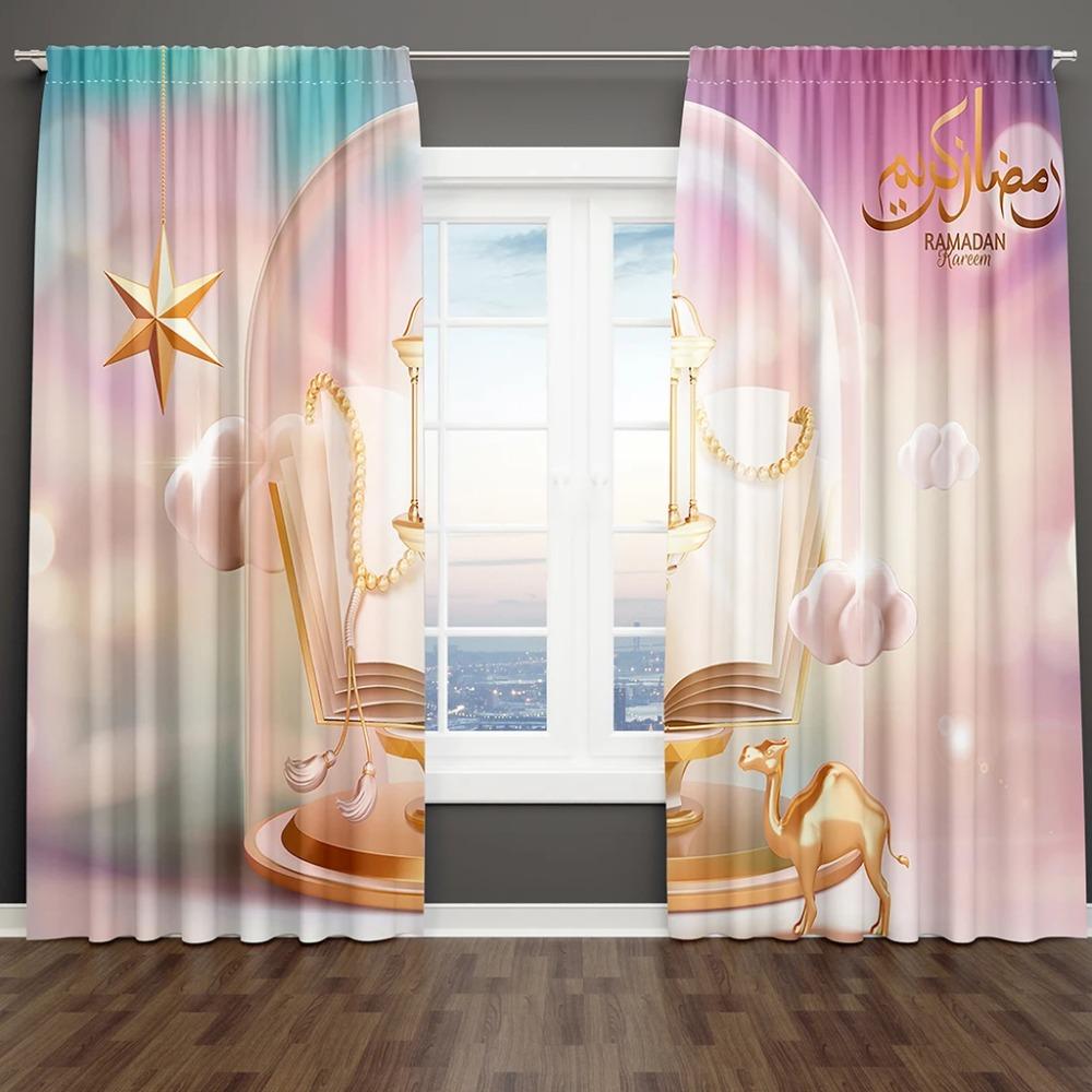 Free Shipping Luxury Islam Ramadan Kareem Window Curtains Blinds For Living Room Bedroom Bathroom Kicthen Door Home Decor2Pcs
