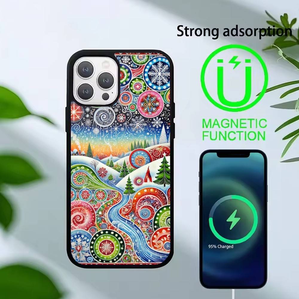 Whimsical Landscape Starry Night Phone Case For iPhone 14,16,15,13,17,12,Plus,Pro,Max Magnetic For Magsafe Frosted Cover