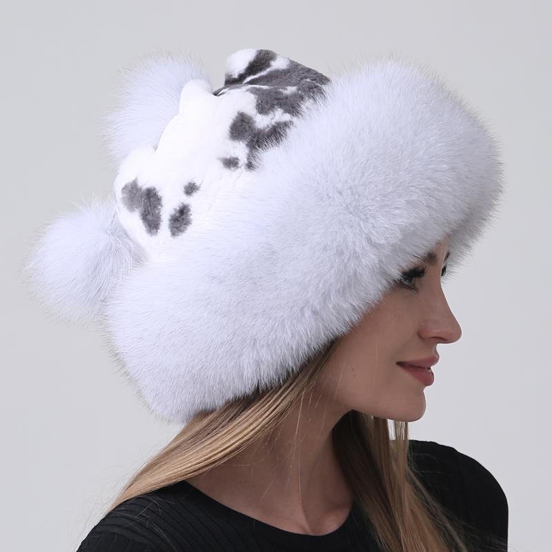 Winter Hats for Women New Fluffy Warm Rabbit Fox Pompom Fur Hats Lady Warm Ball Caps Russian Hot Sale Snow Hat