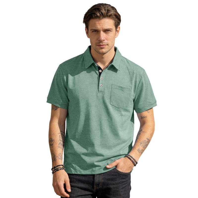 New men's plain-coloured short-sleeved polo shirt with a lapel – a versatile, mature yet casual T-shirt for men