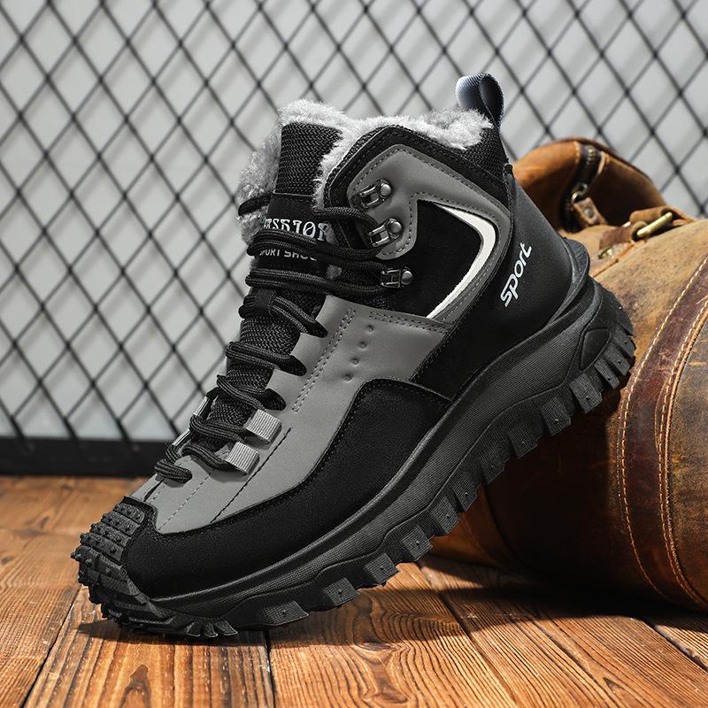 Plus-Size Men's Fleece-Lined High-Top Winter Snow Boots, Non-Slip, Wear-Resistant Martin Style.