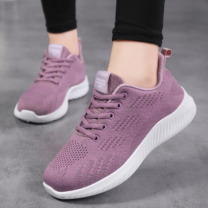 Spring and Autumn Women's Shoes Mesh Breathable Sneakers Women's Walking Casual Travel Shoes Lightweight Flying Weaving Student Running Shoes
