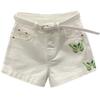 Shorts di Jeans Bianchi a Vita Alta da Donna con Ricamo di Farfalle Verdi Pantaloncini Casual con Cintura
