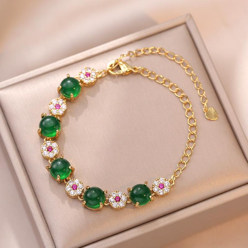Charm Female White Green Zircon Stone Bracelet Cute Gold Color Adjustable Wedding  For Women