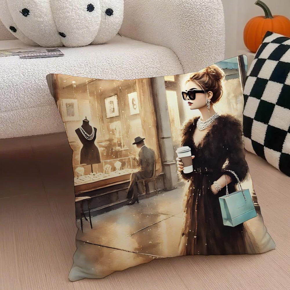 Bella Copricuscino Audrey Hepburn Colazione da Tiffany Copricuscino da Divano Bottone Nascosto Poliestere Resistente Cuscino per Sedia