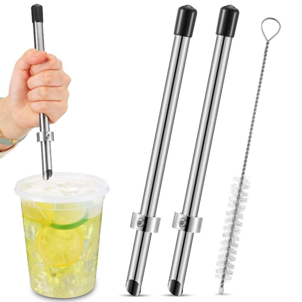 Efficient Straw Puncher Stainless Steel Lemonade Stand Supplies Beverage Mixer  for Plastic Lids