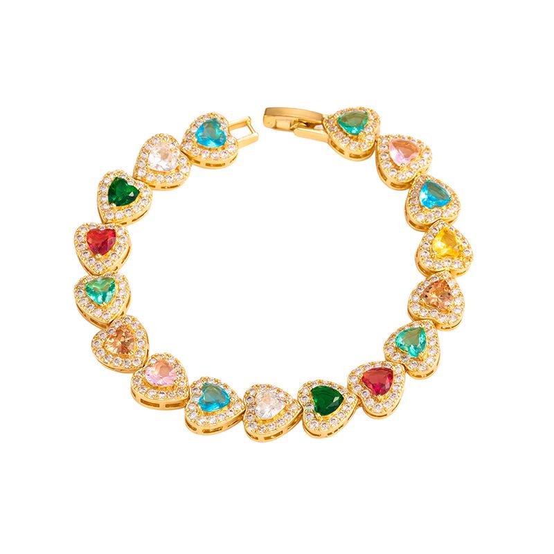 Colorful Zircon Heart Bracelet: Fashionable & Sweet Dopamine Peach Design
