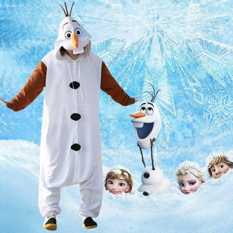 Discus/Ni Frozen Adult Snow Treasure Costume Snowman Dress Up onesie Halloween clothes Winter