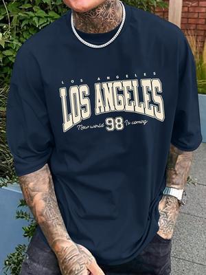 LOS ANGELES 98 Print T-shirt For Men, Casual Short Sleeve T-shirt For Summer