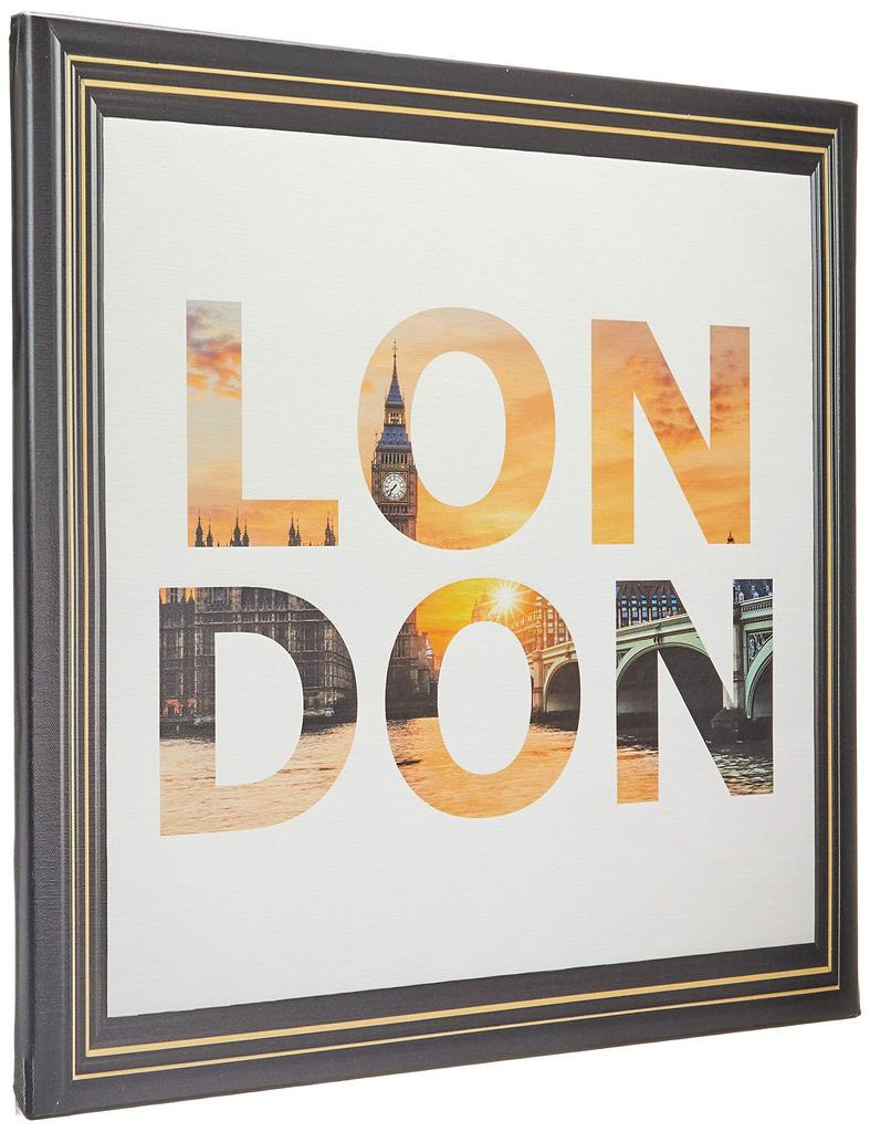 London Typography Fabric Wall Art Panel, 57 x 57 cm, Made in Japan