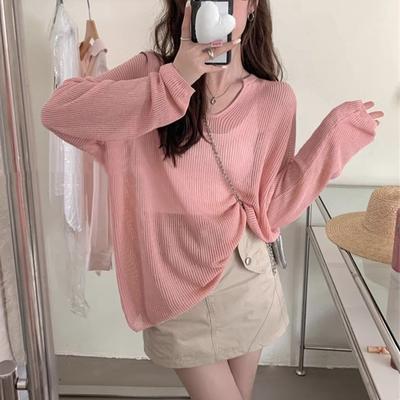 Dámské pletené svetry Průhledné ležérní oversized dlouhý rukáv Top letní Dámský sexy Síťovaný průhledný Pulovr plážová trička