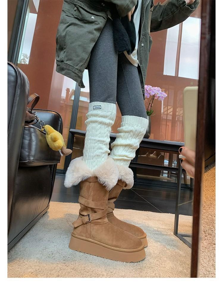 Round head warm thick-soled cotton shoes piled and thickened fluffy long snow boots women's winter