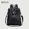 Ladies Backpack Double Zipper Solid Color Retro Large Capacity School Bag