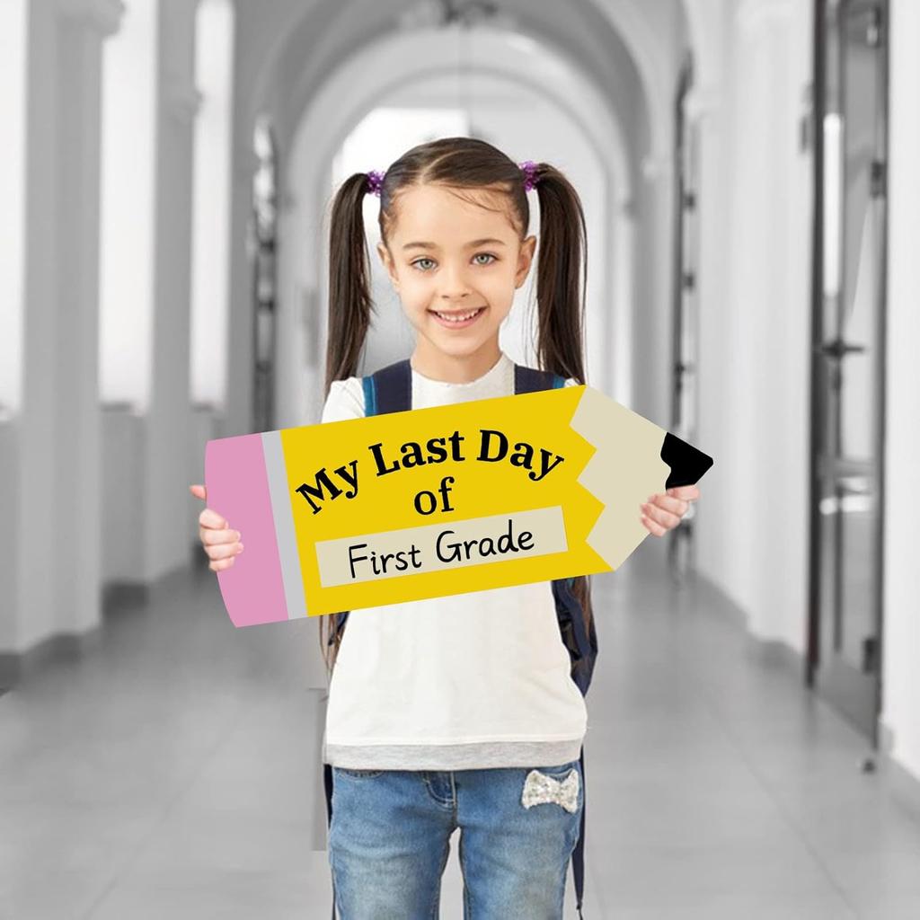 First Day of School Board - Double-Sided Printing Pencil First and Last Day of School Sign - 1st Day of Kindergarten Preschool Chalkboard for Back to