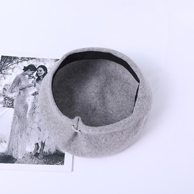 

Женский берет, шерстяная шапка, осенне-зимняя английская ретро-шляпа художника, большая окружность головы, сотня, теплая шапка one size (56-58cm) серый