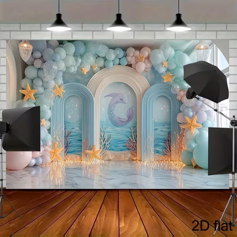 2D Underwater Mermaid Backdrop for Girl Birthday Photography