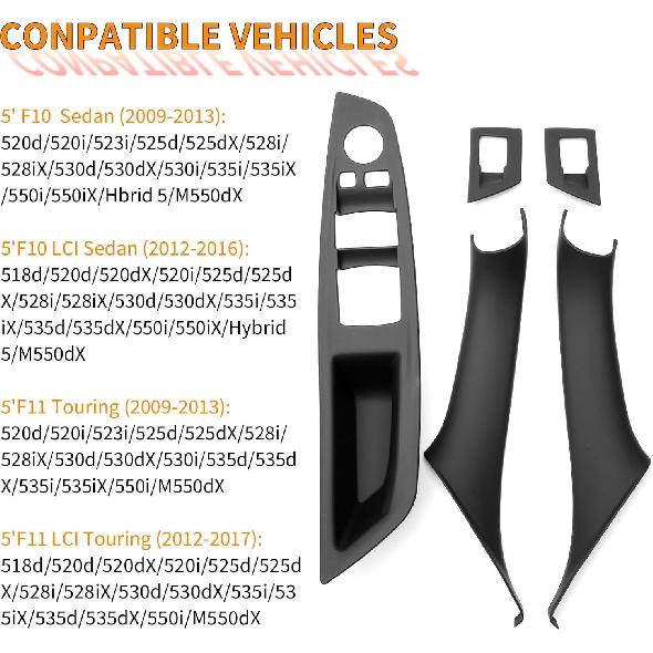 7Pcs No-Remove Interior Door Pull Handle Sticky Cover For BMW 5 Series F10/F11 520,523,525,528,530,535 (2010-2016) Fits Driver & Passenger Side