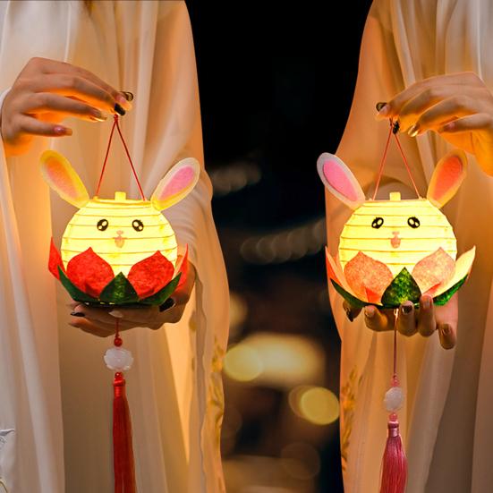 DIY Rabbit Festival Lanterns Kit LED Handmade Lamp Material Package Mid-Autumn Festival Hanging Lamps Parent-Child Crafts Making Tools