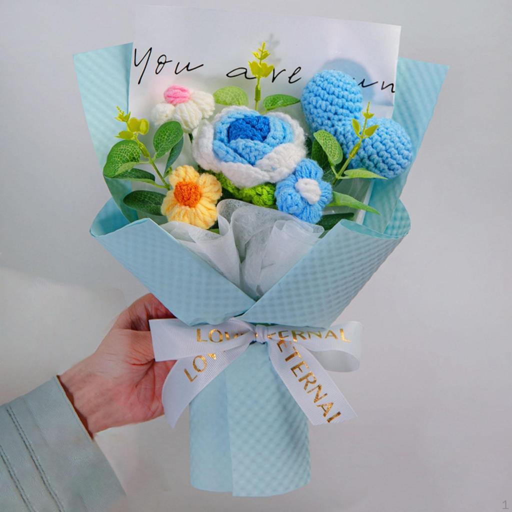 Completed Crochet Flower Bouquet Artificial Flowers Rose for Party Women's Day