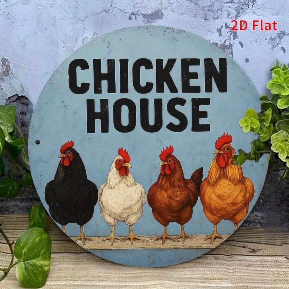 Vintage Chicken Coop Metal Sign Rustic Wall Art Round Iron Decor Home Office Cafe Garage Gift