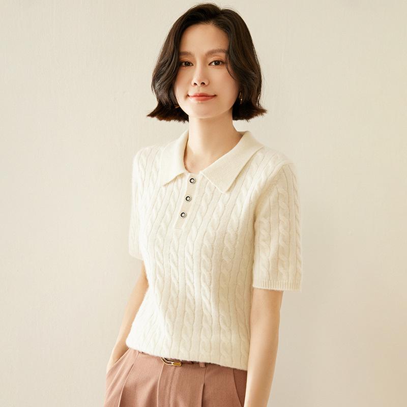 Women's Retro Slim-Fit Cable Knit Polo Top - Spring/Summer 2026 Collection